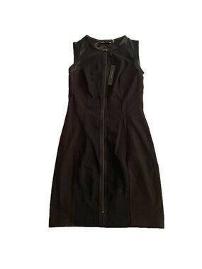 New Tahari Black Fitted Leather Stretch Dress